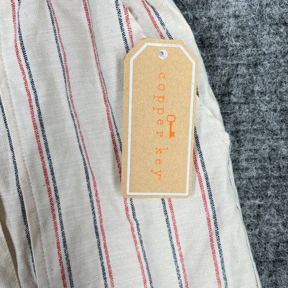 COPPER KEY PANTS WOMENS LARGE NATURAL STRIPED‎ BELTED WIDE-LEG CROPPED TROUSER - Picture 5 of 12